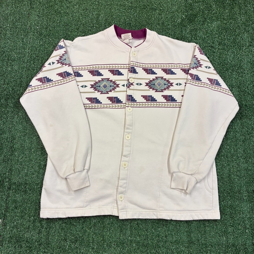 Vintage 90s Southwestern Aztec Button Up Crewneck Sweatshirt